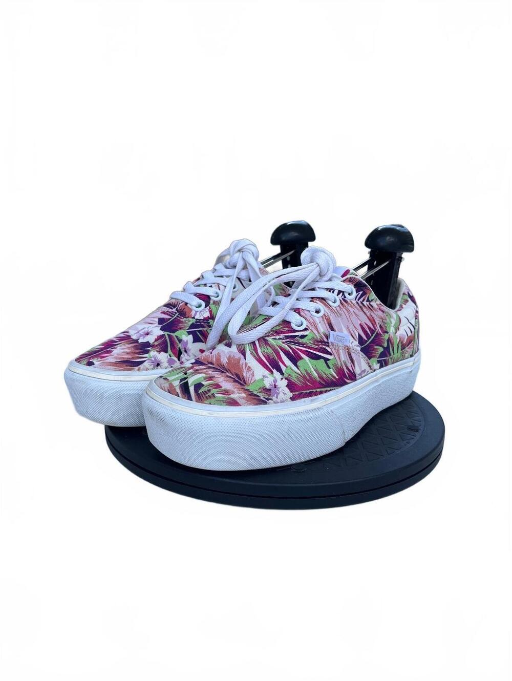 Vans Platform Sneakers with Pink and Green Floral Print, Size 7.5